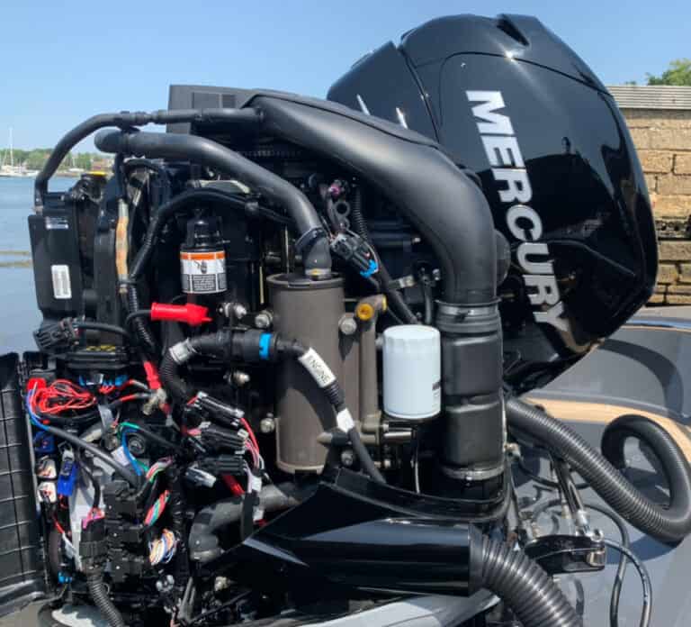 Close-up of a modern boat engine